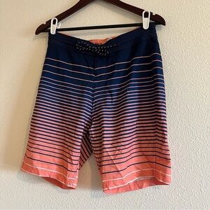 Old Navy Men’s Blue Orange Striped Pockets Drawstring Swim Trunk Size 30